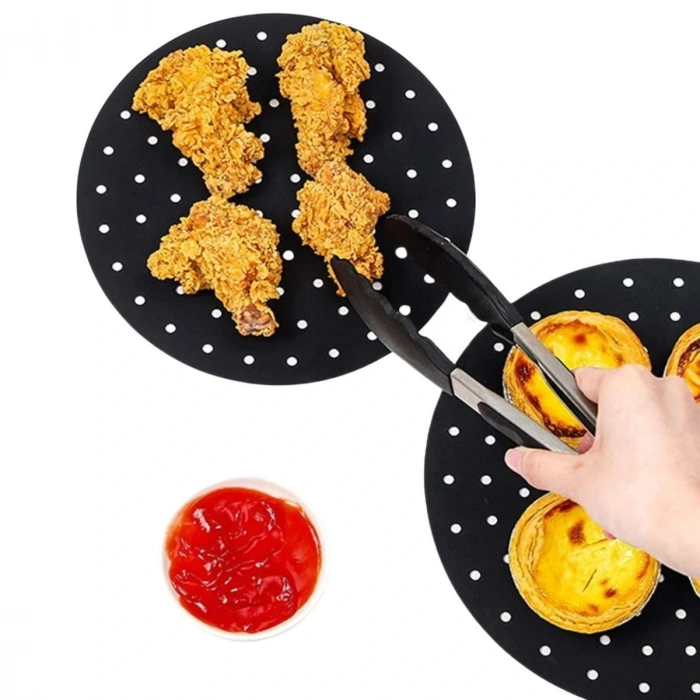 Leyloş Siyah Isıya Dayanıklı Yıkanılabilir Silikon Fırın Ve Airfryer Yuvarlak Model Pişirme Matı 23 Cm