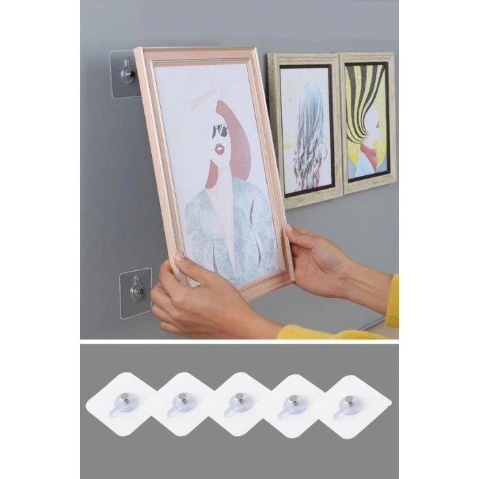 Leyloş Süper Güçlü Çerçeve Askısı Pin Delgisiz Vidalı Tırnak Kanca Yapışkanlı Raf Tutucu Askı 4 Adet