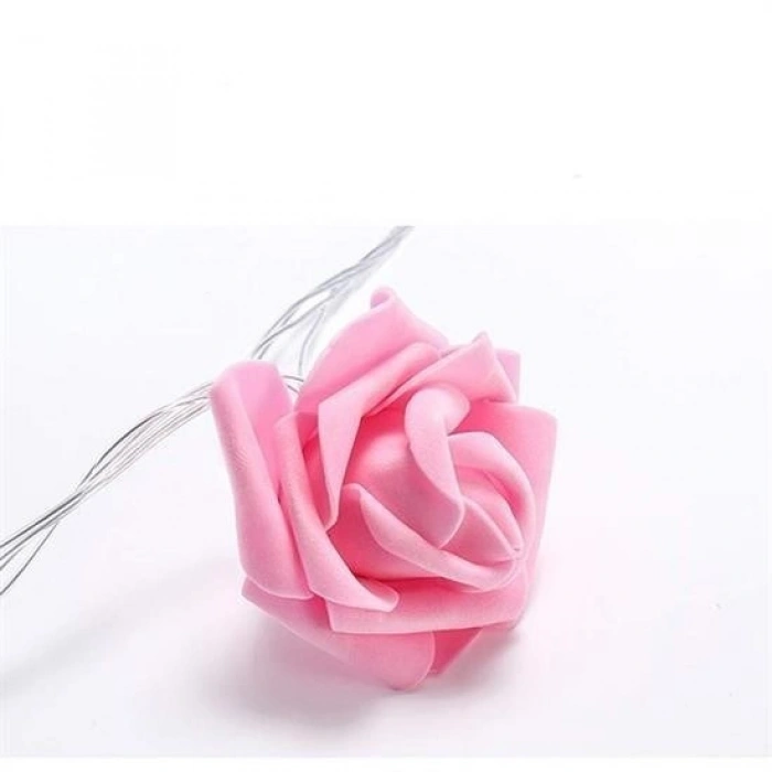 Leyloş Yapay Gül Tasarımlı Dekoratif Led Işık Gül Detaylı Led Işık Pilli (20 Gül)