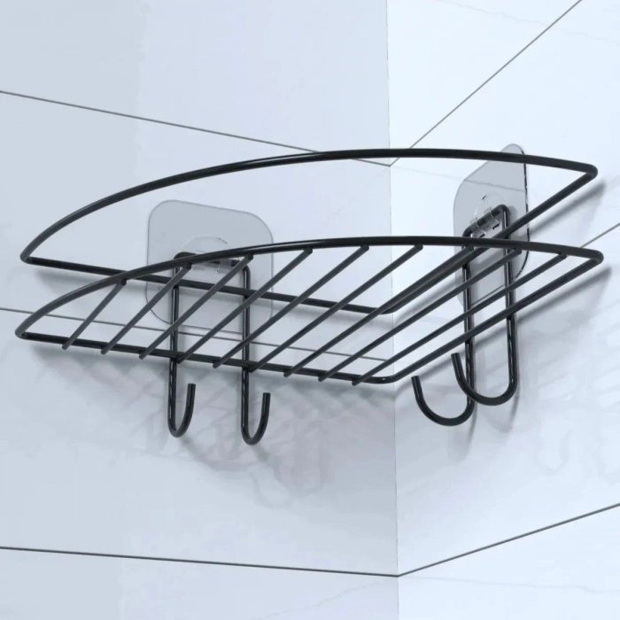 Leyloş Yapışkanlı Banyo Köşeliği Kancalı Köşe Rafı Duş Şampuanlık Duvar Düzenleyici Organizer Raf