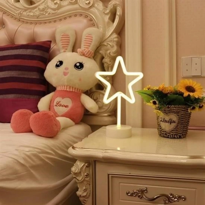 Leyloş Yıldız Tasarımlı Neon Led Masa Ve Gece Lambası Dekoratif Işık