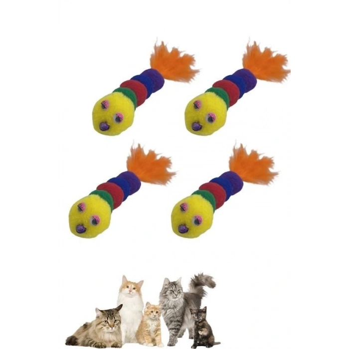 Leyloş Yumuşacık İpli Tırtıl Şeklinde Rengarenk Sevimli Evcil Hayvan Oyuncağı