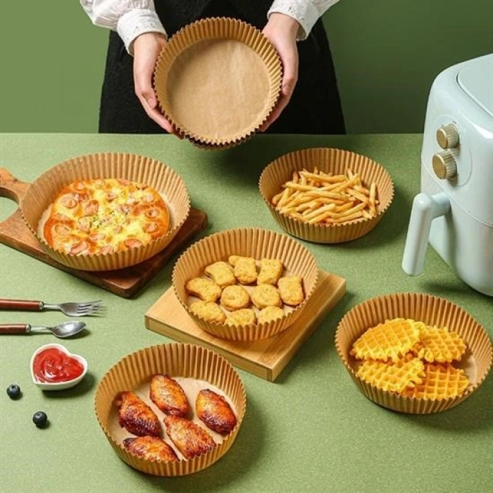 Leyloş100 Adet  Air Fryer Pişirme Kağıdı Tek Kullanımlık  Yağlı Kağıdı Yuvarlak Tabak Model