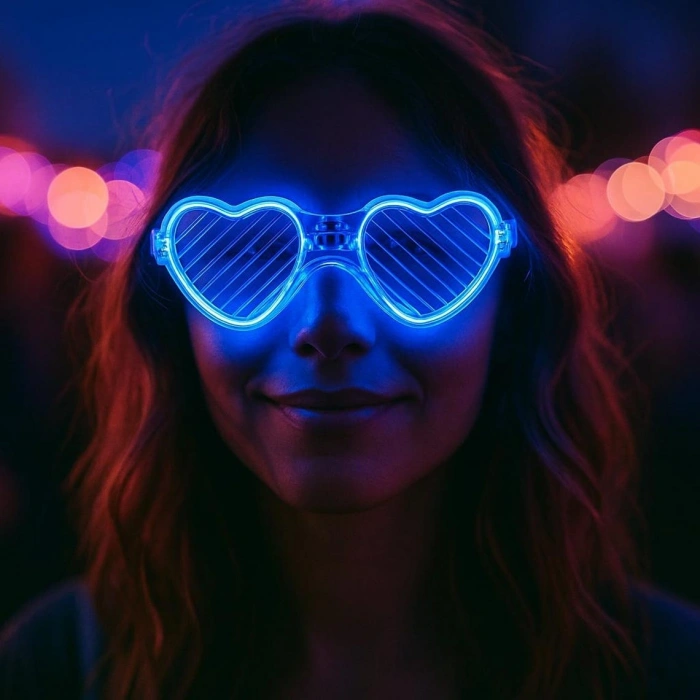 Mavi Led Işıklı Kalp Gözlük – 3 Modlu