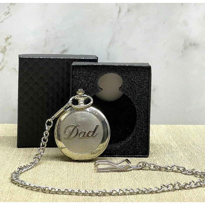 Özel Kutulu Dad (baba) Tasarımlı Gümüş Köstekli Saat