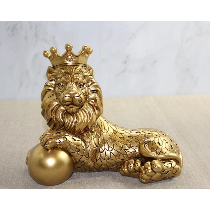 Polyester Dekoratif Taçlı Aslan Figürü