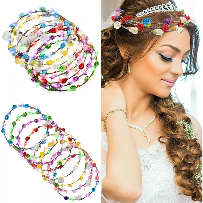 Renkli Led Çiçek Taç – 3 Işık Modlu