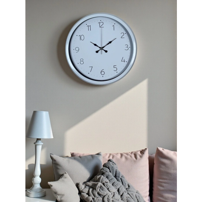 Sade Tasarım Beyaz 40 Cm Metal Standart Duvar Saati