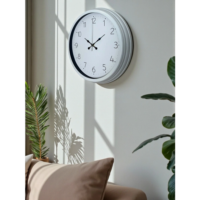 Sade Tasarım Beyaz 40 Cm Metal Standart Duvar Saati