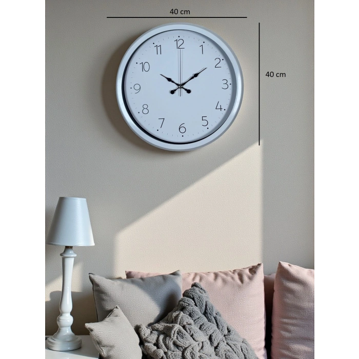 Sade Tasarım Beyaz 40 Cm Metal Standart Duvar Saati
