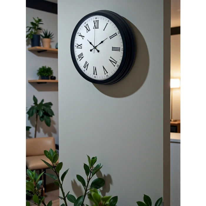Siyah Klasik & Şık 40 Cm Metal Duvar Saati