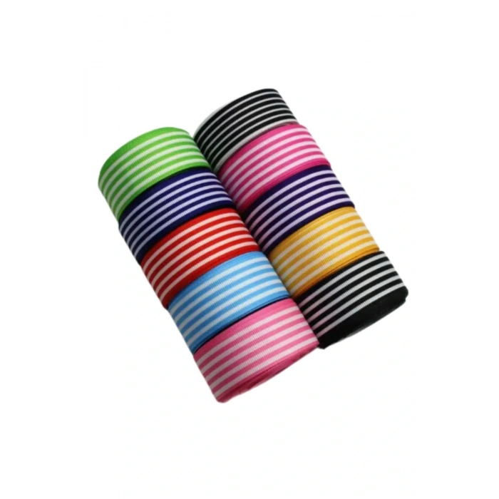 Tafta Çizgi Desen Kurdele 25 Mm Pudra 10 Metre