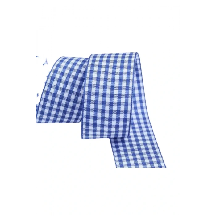 Tafta Ekoseli Kurdele 25 Mm İndigo 1 Metre