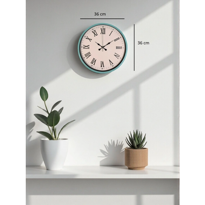 Zentime 36 Cm Turkuaz Dekoratif Duvar Saati