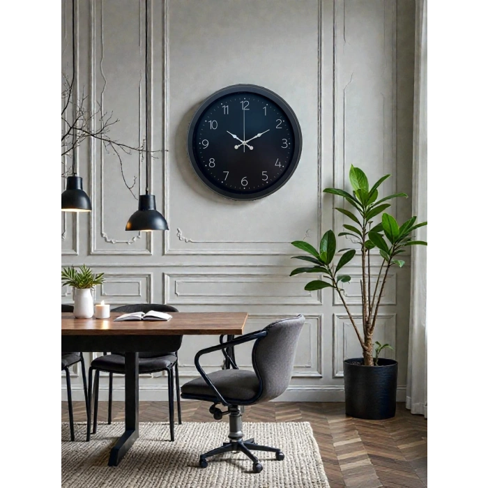 Zentime Classic Black Zarif 40 Cm Metal Duvar Saati