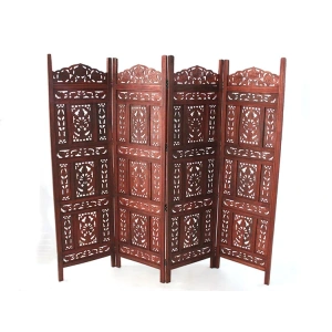 Ahşap Maun Rengi El Oyması Paravan