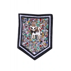 Aplike Ütü İle Yapışan Taşlı Kedi Arma 5 Cm