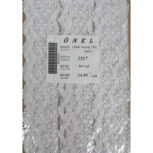 Dantel Polyester Sanal Tül Bant Beyaz 14,50 Metre En 6 Cm On-1517-b