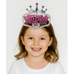 Gümüş Renk Pembe Birthday Princess Yazılı Çocuk Parti Tacı 11x12 Cm