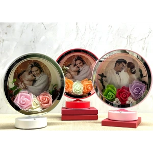 Kişiye Özel Gül Desenli Fotoğraf Alanlı Ledli Çerçeve