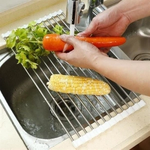 Leyloş Evye Üstü Katlanır Nihale Paslanmaz Çelik Pratik Sebze Meyve Bulaşık Kurutma Süzgeci