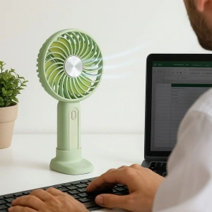 Leyloş Masa Üstü Standlı Usb İle Şarj Olabilen 3 Ayarlı Fan Modlu Çanta Tipi El Fanı