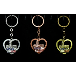 Metal Galata Kulesi Anahtarlık Kalp Tasarımlı