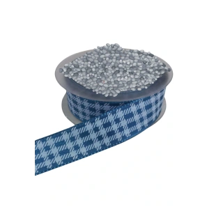 Tafta Ekoseli Kurdele 25 Mm İndigo 1 Metre