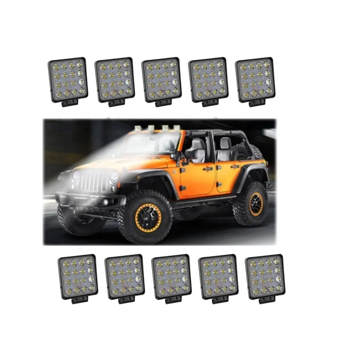 10 ADET OFF ROAD SİS FARI SİS LAMBASI 16 LEDLİ KARE SU GEÇİRMEZ