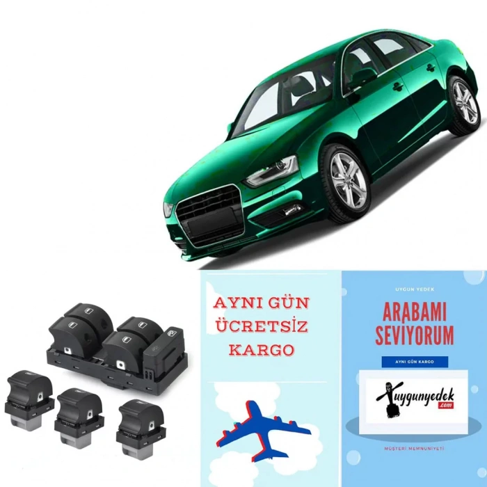 AUDİ A4 DÖRTLÜ VE TEKLİ CAM ANAHTARI DÜĞMESİ SETİ 2002--2008 OEM