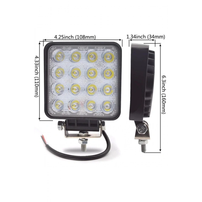 2 Adet 16 Ledli Off Road Çalışma Lambası / Projektör 48watt 12v / Yugo