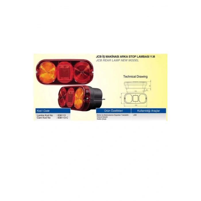 Çeray 838113 Jcb Is Makinasi Arka Stop Lambasi Yeni Model