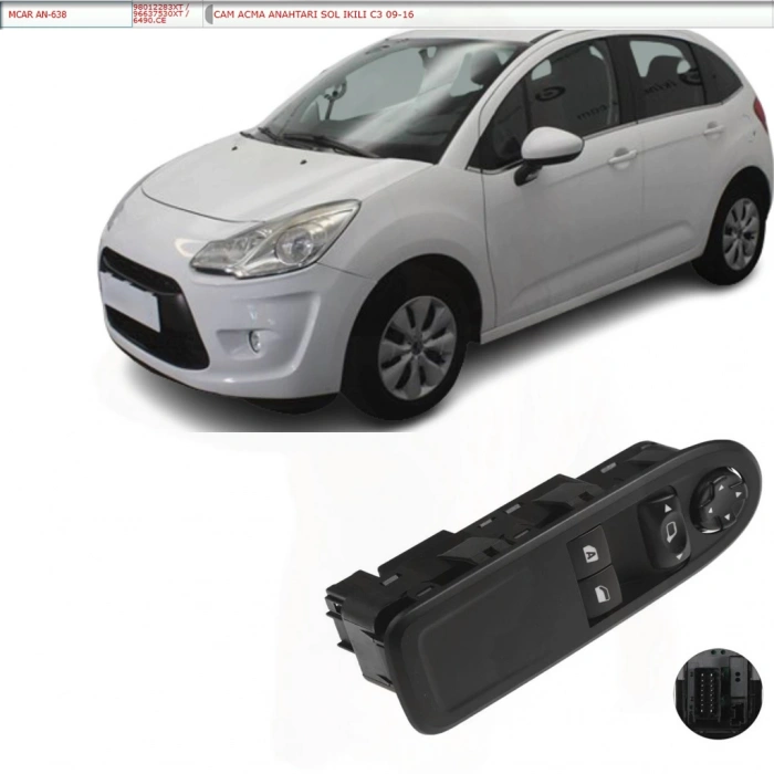 CİTROEN C3 SOL ÖN ÇİFTLİ CAM DÜĞMESİ ANAHTARI TEK AUTO 2011--2014