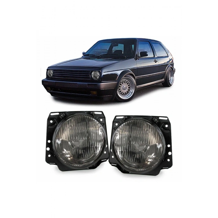 Volkswagen Golf 2 Sağ + Sol Ön Far Takımı Çerçeveli 1983--1991 Uyumlu