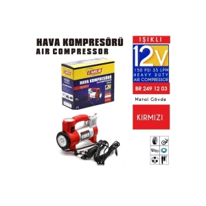 Lastik Hava Kompresörü Metal Gövde Işıklı 12 Volt Kırmızı Aynı Gün Kargo