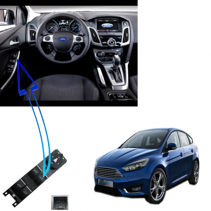 FORD FOCUS 3 SOL DÖRTLÜ CAM DÜĞMESİ ANAHTARI KROM 2012--2017