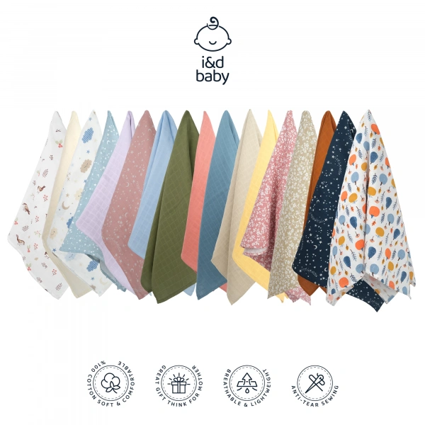 1 Adet Haki Çiçek Desen 80X90 cm %100 Pamuk Tek Katlı Müslin Kumaş Bebek Örtüsü.