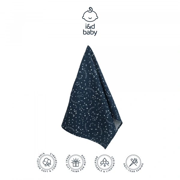 1 Adet Lacivet Yıldız Desenli 75X75 cm %100 Pamuk Tek Katlı Müslin Kumaş Bebek Örtüsü.