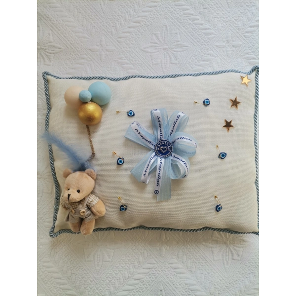 1 Adet Özel Tasarım Ekru Renk Sünnet Takı Yastığı 40 cm Uzunluk 30 cm Genişlik
