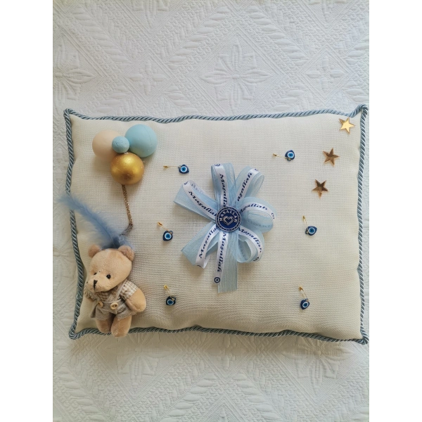 1 Adet Özel Tasarım Ekru Renk Sünnet Takı Yastığı 40 cm Uzunluk 30 cm Genişlik