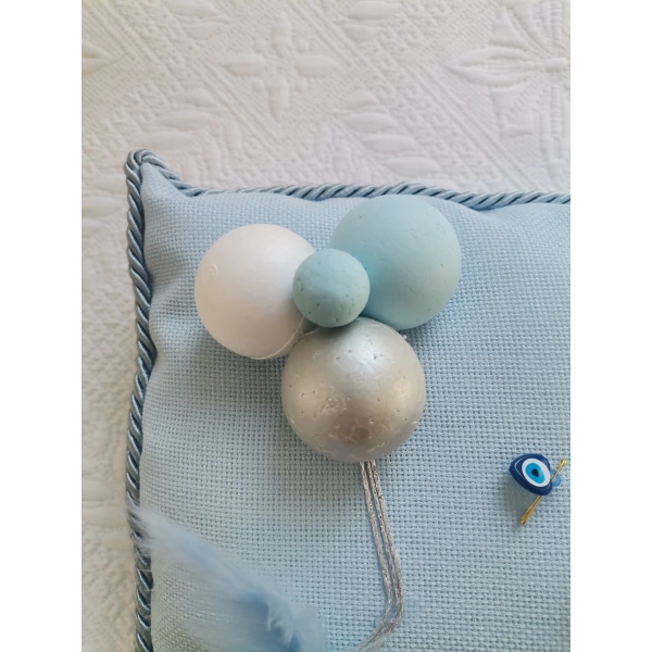 1 Adet Özel Tasarım Mavi Renk Sünnet Takı Yastığı 40 cm Uzunluk 30 cm Genişlik