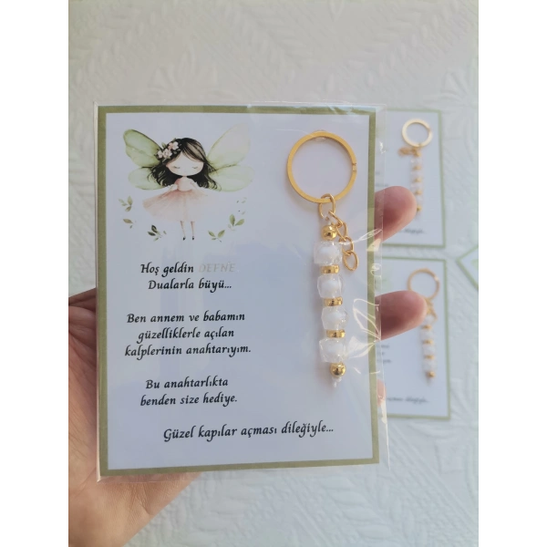 100 Adet İsme Özel Tasarım Beyaz Anahtarlık Hastane Yeni Doğan 40 Mevlidi Dağıtmalık Hediyelik