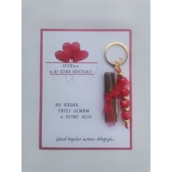 100 Adet Kişiye Özel 6 Ay Kına Hatırası Kırmızı Anahtarlık ve Paketlenmiş Kına Dağıtmalık Hediyelik