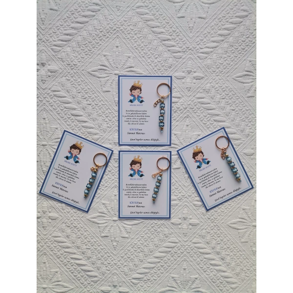 100 Adet Kişiye Özel Nazar Ayeti Sünnet Hatırası Dağıtmalık Mavi Anahtarlık Hediyelik