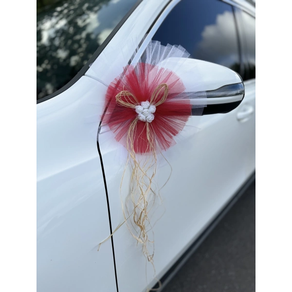 20 Adet Beyaz Kırmızı Kristal Tül Beyaz Latex Gül Doğal Rafya Detaylı DüğünNikah Kına Sünnet Konvoy Süsü