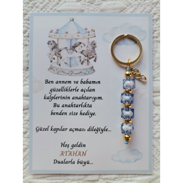 24 Adet Atlı Karınca Model Özel Tasarım Mavi Anahtarlık Hastane Yeni Doğan 40 Mevlidi Hediyelik