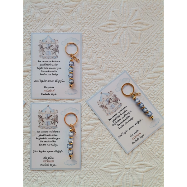 24 Adet Atlı Karınca Model Özel Tasarım Mavi Anahtarlık Hastane Yeni Doğan 40 Mevlidi Hediyelik