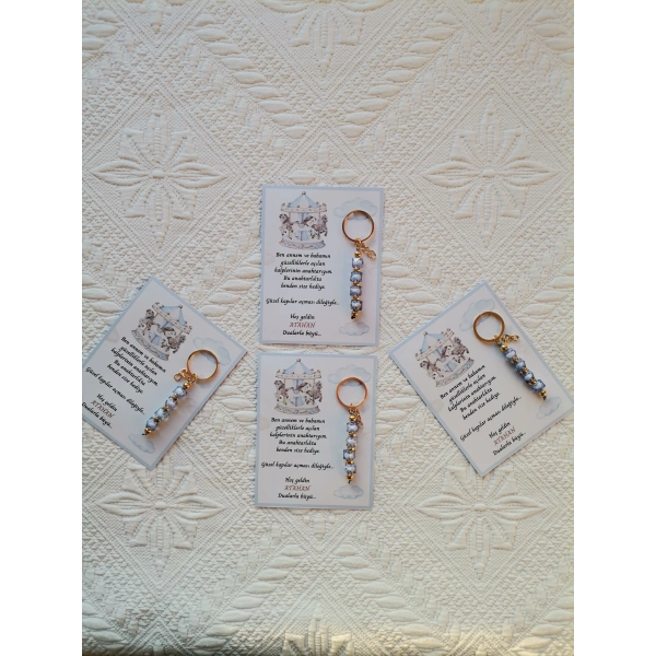 24 Adet Atlı Karınca Model Özel Tasarım Mavi Anahtarlık Hastane Yeni Doğan 40 Mevlidi Hediyelik