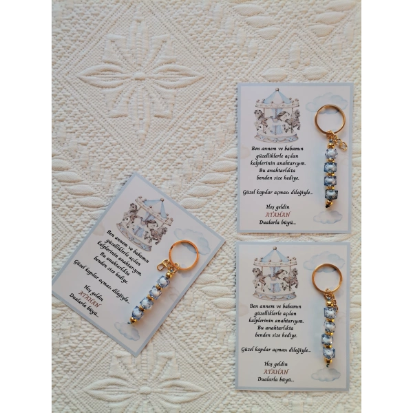 24 Adet Atlı Karınca Model Özel Tasarım Mavi Anahtarlık Hastane Yeni Doğan 40 Mevlidi Hediyelik