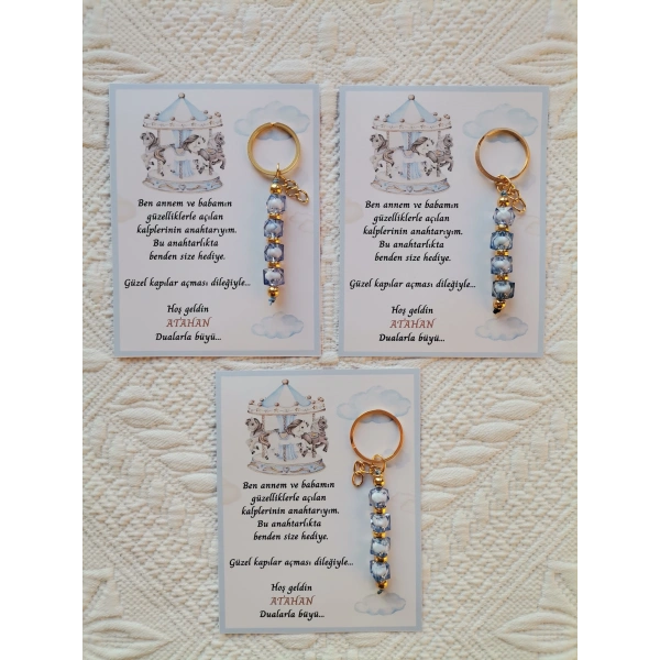 24 Adet Atlı Karınca Model Özel Tasarım Mavi Anahtarlık Hastane Yeni Doğan 40 Mevlidi Hediyelik
